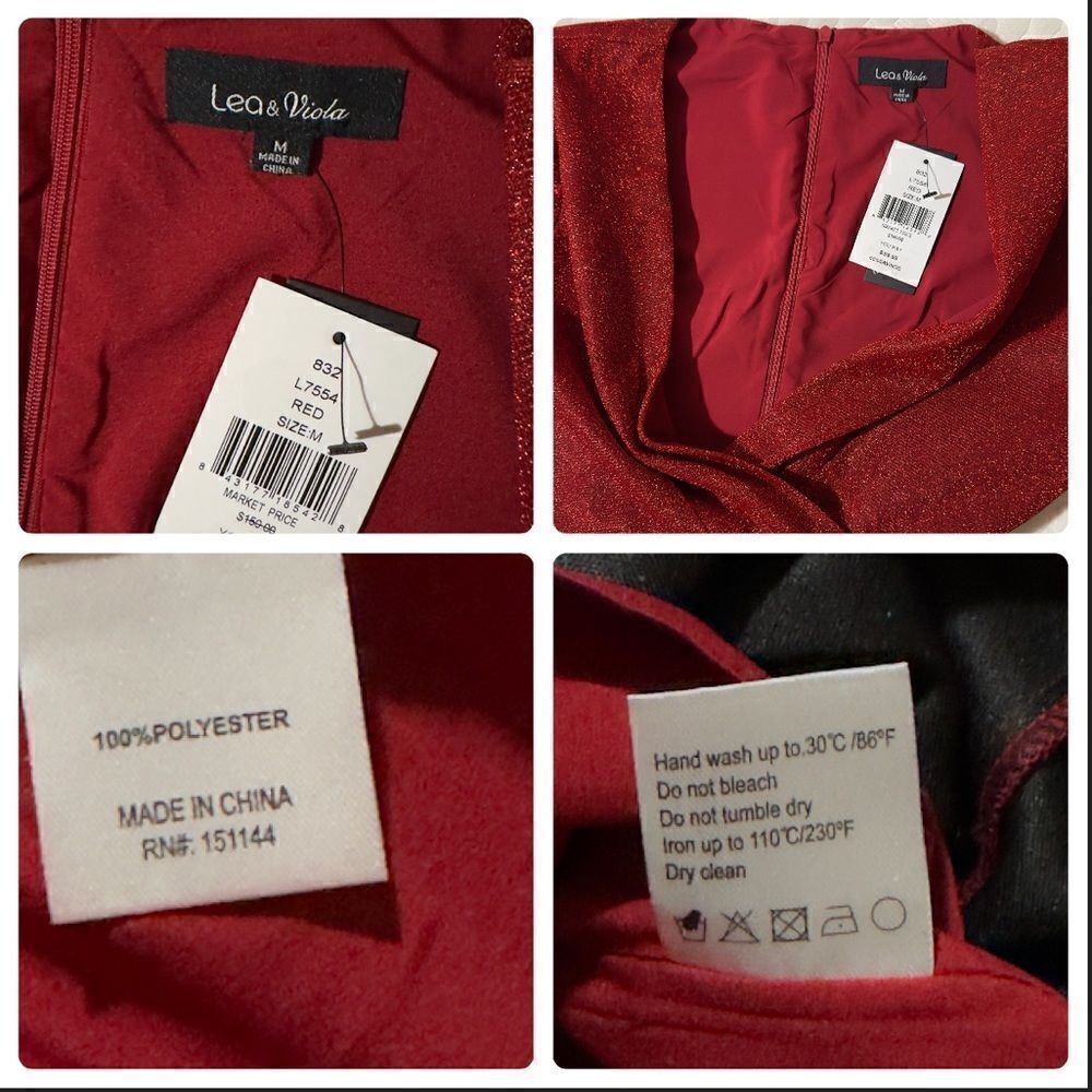LEA & VIOLA Shimmer Overlay Dress Red MEDIUM - Picture 16 of 16
